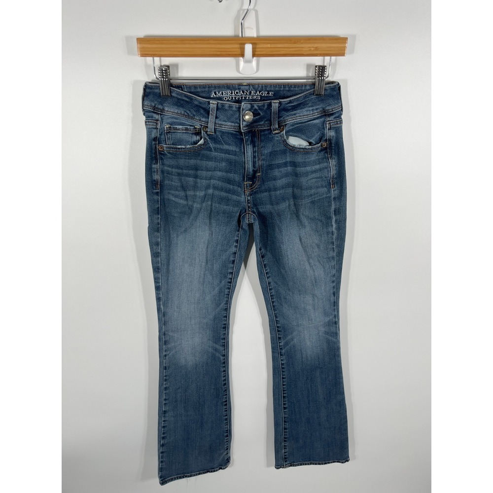 American Eagle Kick Boot Jeans Womens 2 Blue Mid Rise Dark Wash Denim Y2K